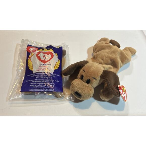 Ty Beanie Baby Bones The Dog PVC 1993/1994 W/Tag Error & Teenie Beanie Sealed - Picture 1 of 5